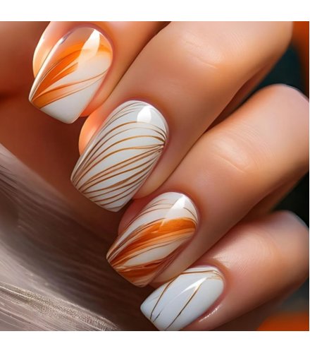 NA097 - Elegant Beige Striped Square Nails